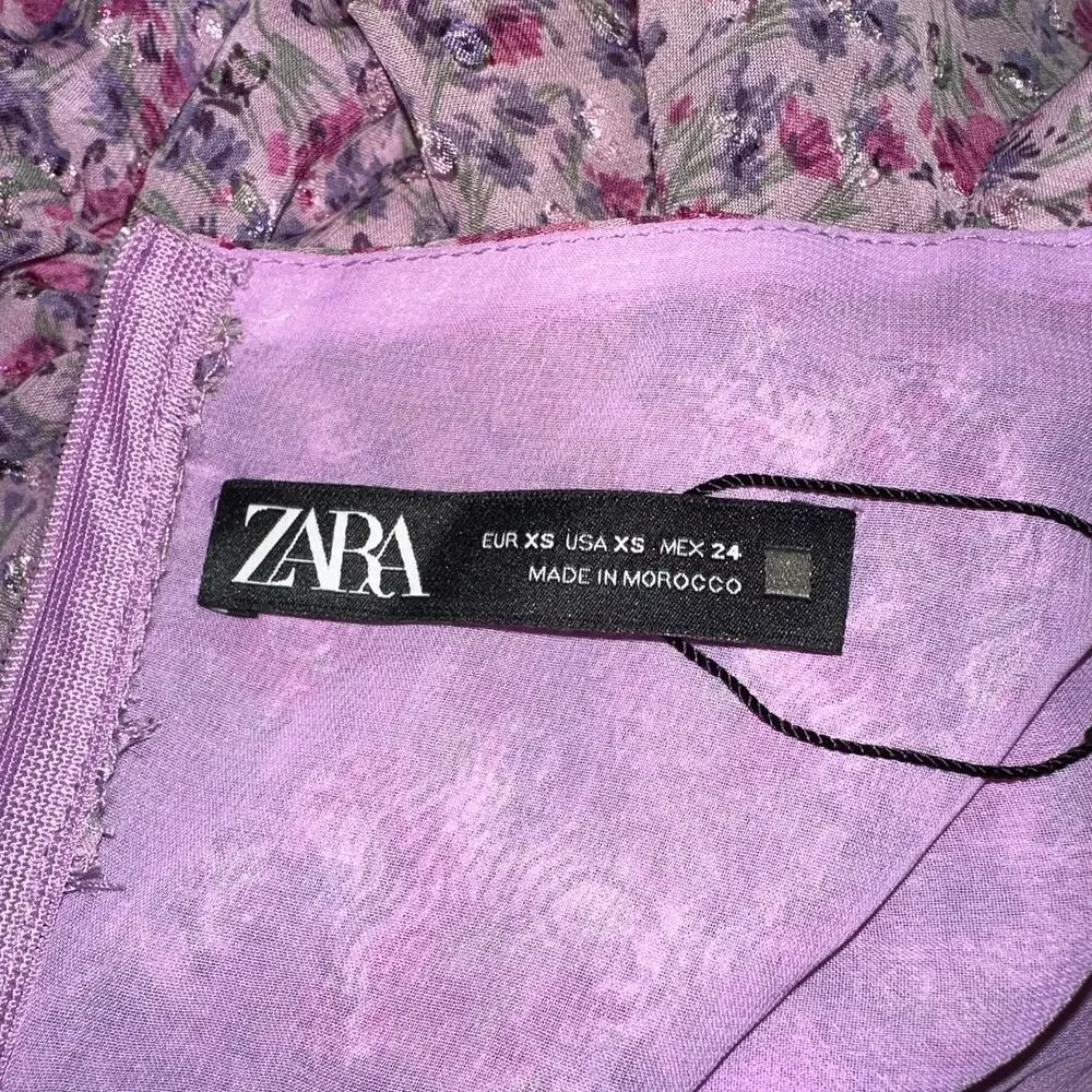 ZARA Floral Print Draped Long Sleeve Ruffle Mini Dress Bloggers Fav Pink/ Purple - Picture 10 of 12